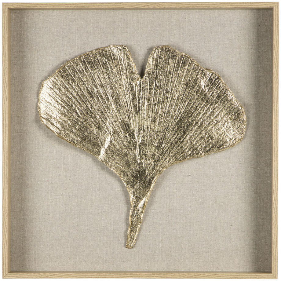 Leen Bakker - Schilderij Ginko Goudkleur /glas - 50x50 Cm - MDF - Goudkleurig#Beige#Crème - 5.5x50x50 Cm afbeelding 1