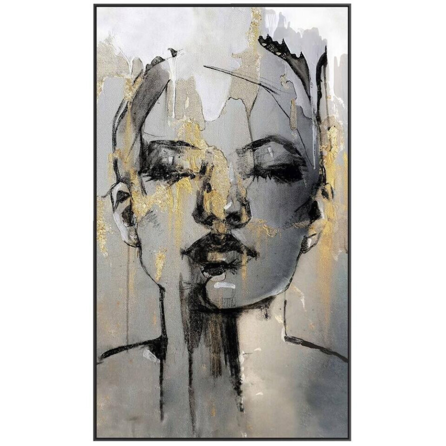 Leen Bakker - Schilderij Vrouw Met Goud - 118x70 Cm - Canvas - Zwart#Goudkleurig Leen Bakker - Schilderij Vrouw Met Goud - 118x70 Cm - Canvas - Zwart#Goudkleurig afbeelding 1