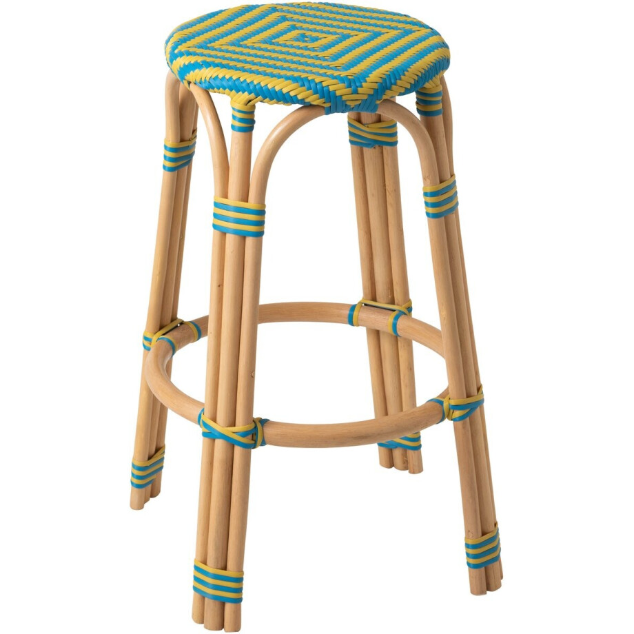 J-Line kruk Geo - polyresin/rotan - geel/azuurblauw - 2 stuks afbeelding 1