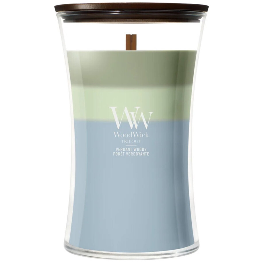 WoodWick Hourglass - Trilogy Verdant Woods - Large Geurkaars - 130 branduren afbeelding 1