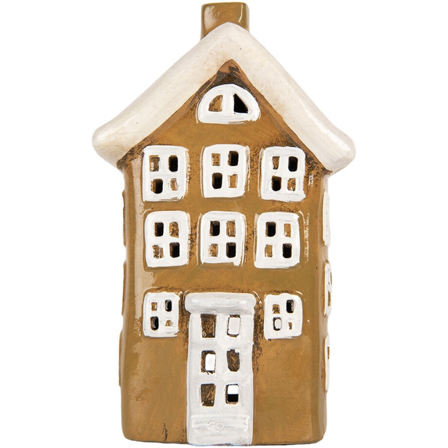 Clayre & Eef Waxinelichthouder Huis 12x8x19 cm Bruin Keramiek afbeelding 1