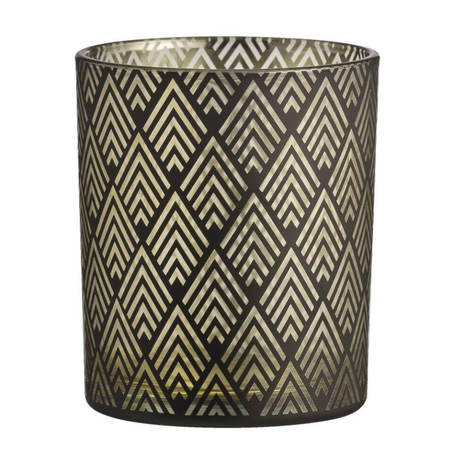 15% korting - Leen Bakker - Waxinelichthouder Strauss - /goudkleur - Ø8,8x10 Cm - Glas - Zwart afbeelding 1