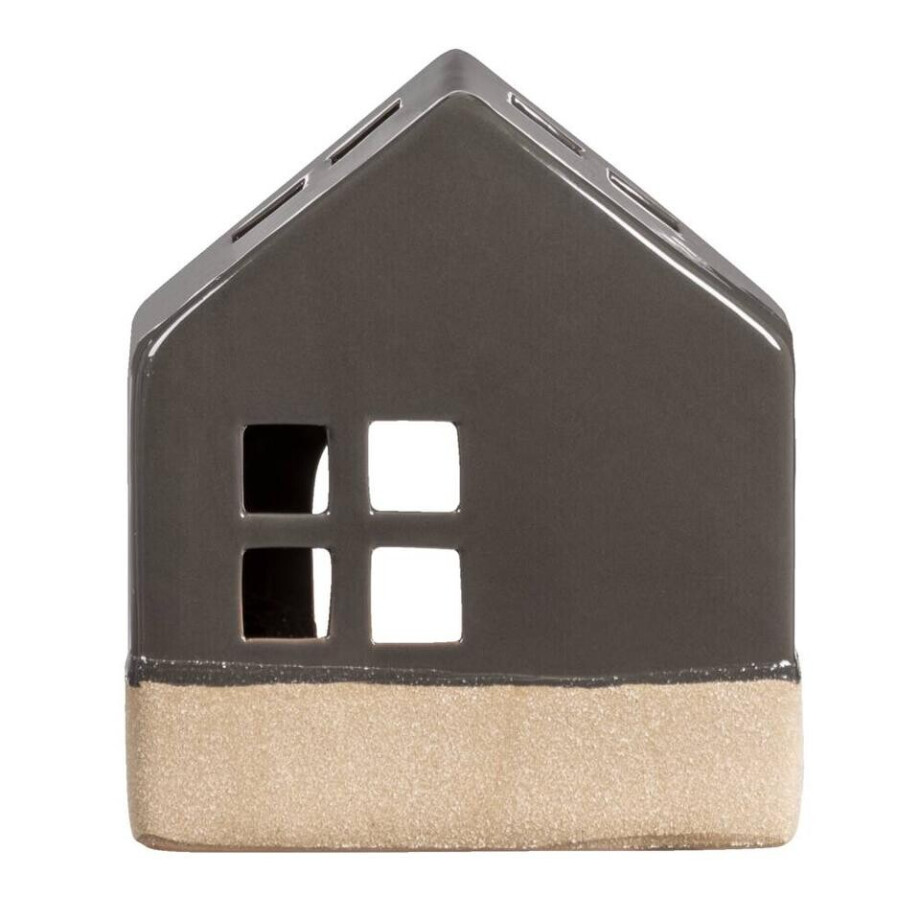 Op=Op | Leen Bakker - Waxinelichthouder Huis - Antraciet - 14x12x7 Cm - Keramiek - Zwart afbeelding 1
