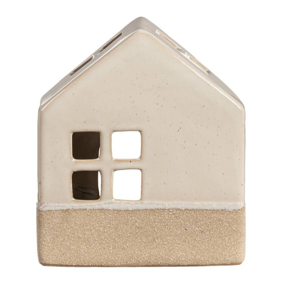 Op=Op | Leen Bakker - Waxinelichthouder Huis - 14x12x7 Cm - Keramiek - Beige afbeelding 1