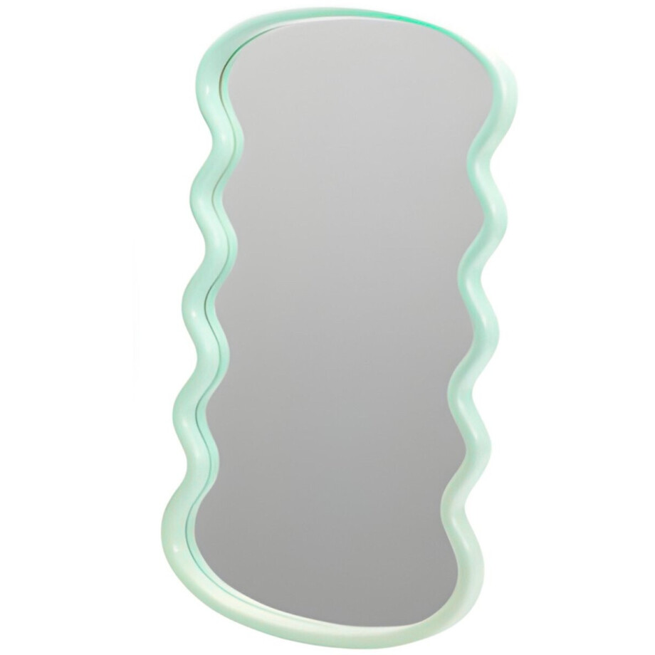 H&S Collection Spiegel / Wandspiegel - wave - groen - 55 x 30 cm - decoratief - golfvorm afbeelding 1