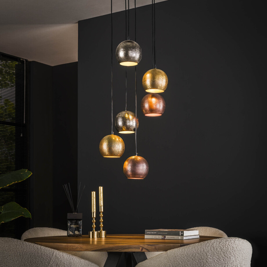 LifestyleFurn Hanglamp 'Shaketta' 6-lamps, Metal mix LifestyleFurn Hanglamp 'Shaketta' 6-lamps, Metal mix afbeelding 1