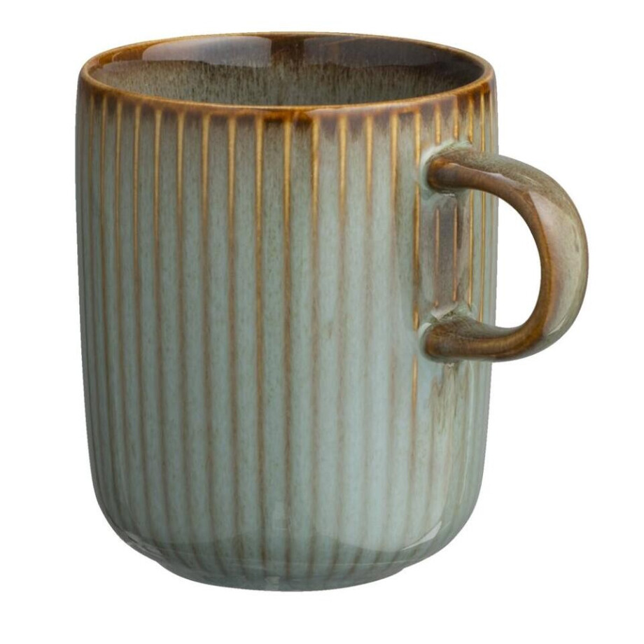 Leen Bakker - Mok Met Oor Camille - 400 Ml - Stoneware - Groen - B11 Cm Leen Bakker - Mok Met Oor Camille - 400 Ml - Stoneware - Groen - B11 Cm afbeelding 1