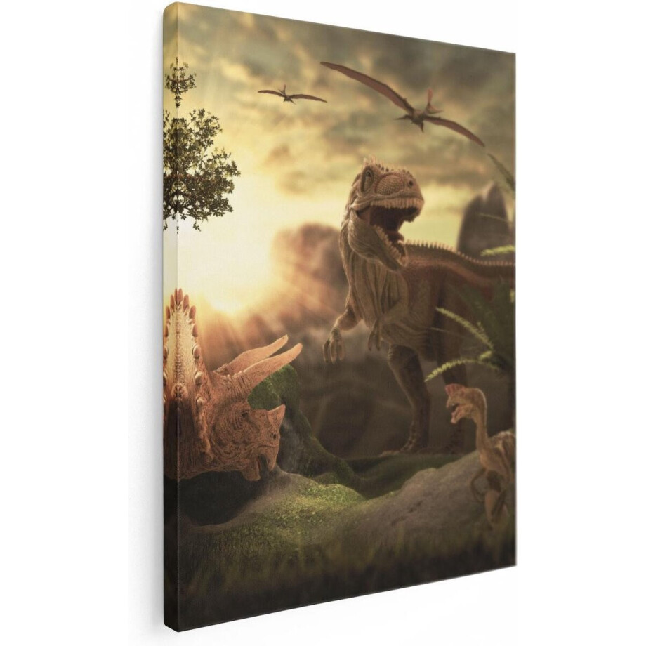 Artaza Canvas Schilderij Dinosauriërs in de Natuur - Dino's  - 60x80 - Foto Op Canvas - Canvas Print afbeelding 1