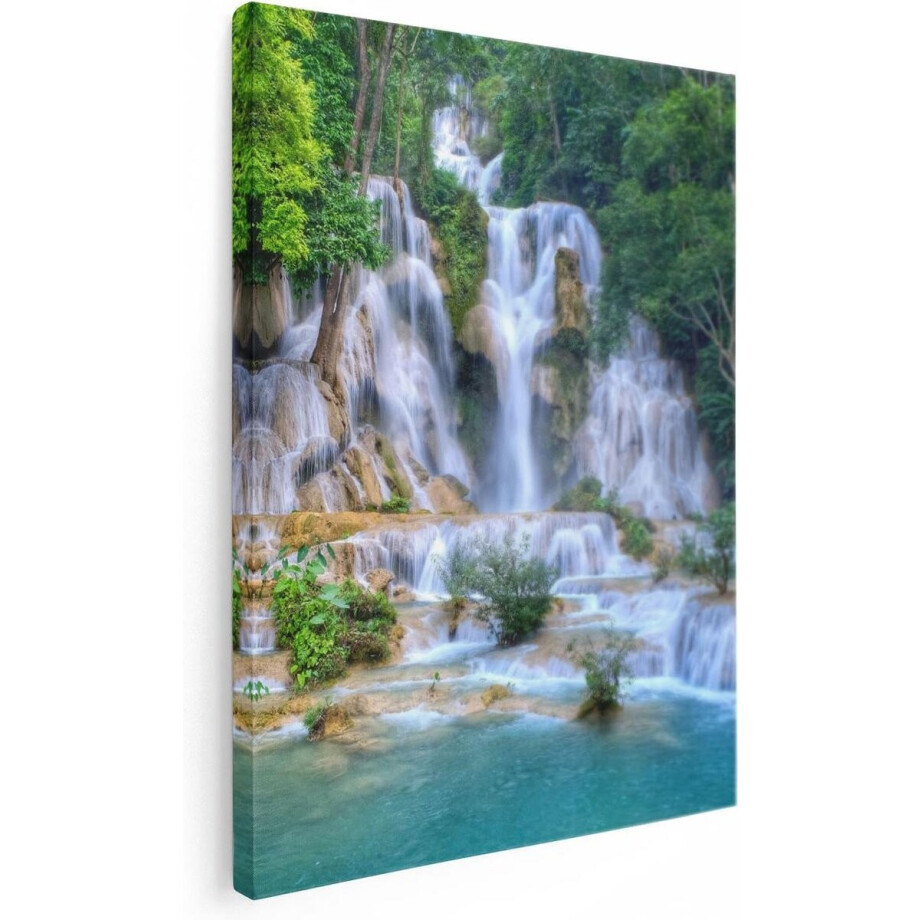 Artaza Canvas Schilderij Waterval In Het Tropische Natuur - 60x80 cm - Wanddecoratie Woonkamer - Schilderijen - Muurdecoratie afbeelding 1