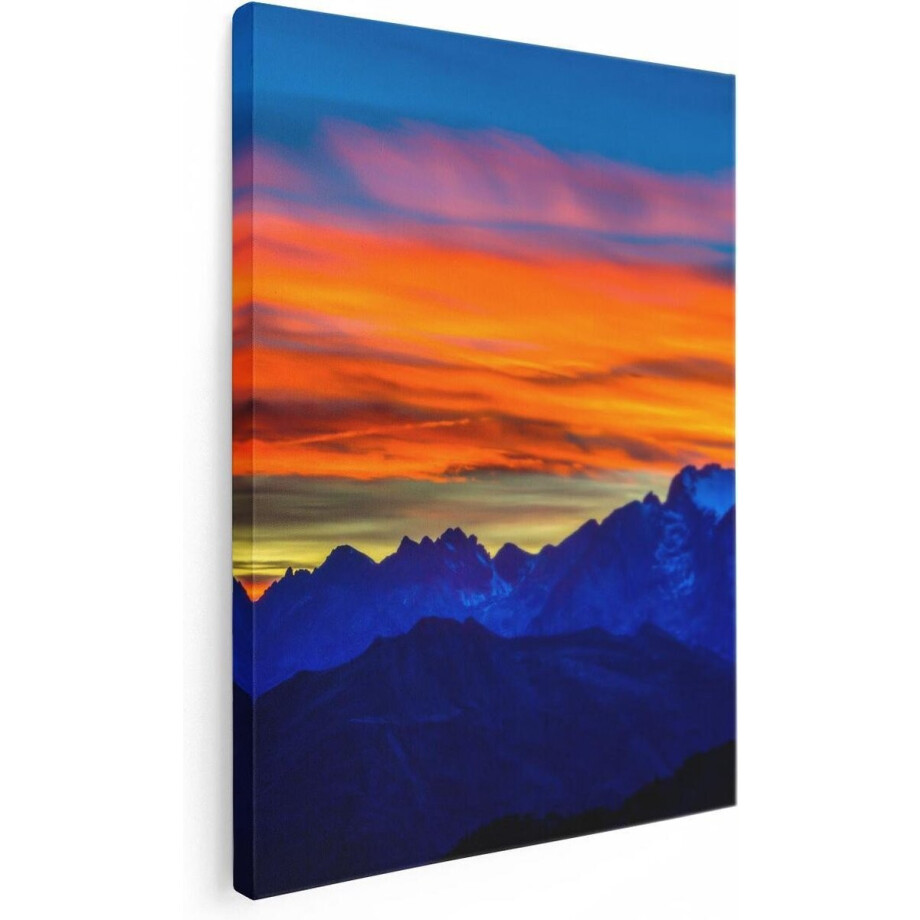 Artaza Canvas Schilderij Bergen - 60x80 cm - Wanddecoratie Zonsondergang - Muurdecoratie Natuur - Schilderijen Landschap afbeelding 1