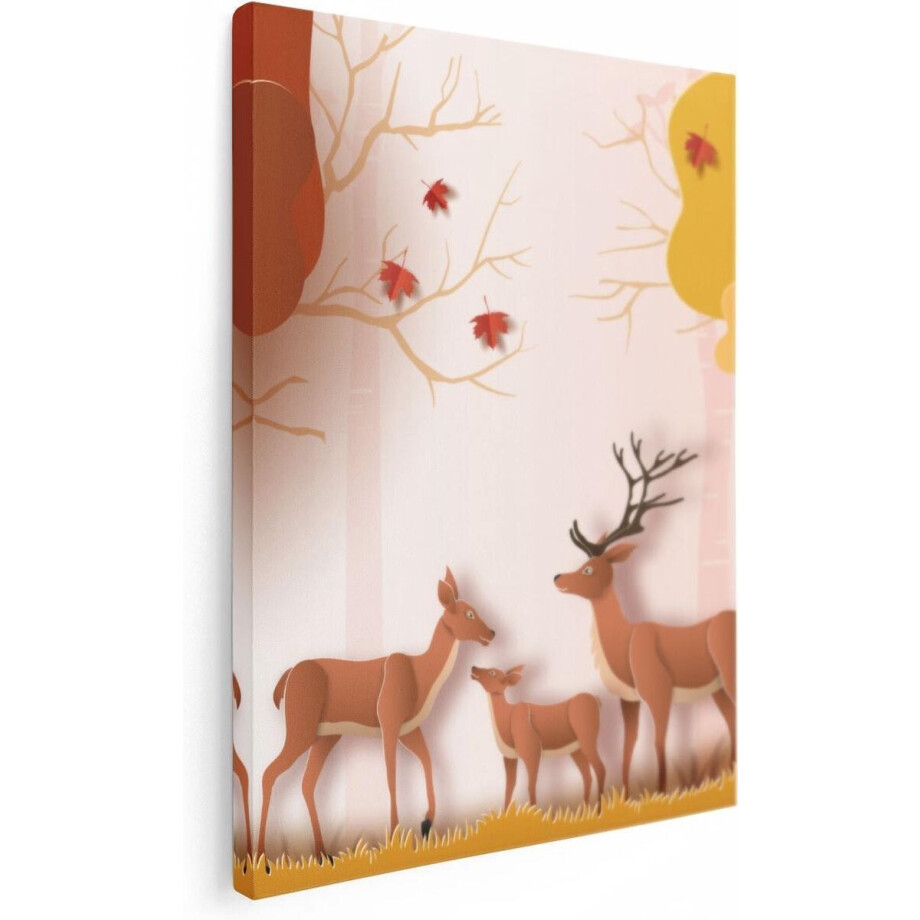 Artaza Canvas Schilderij Herten In Het Bos Illustratie - Abstract - 60x80 - Foto Op Canvas - Canvas Print afbeelding 1