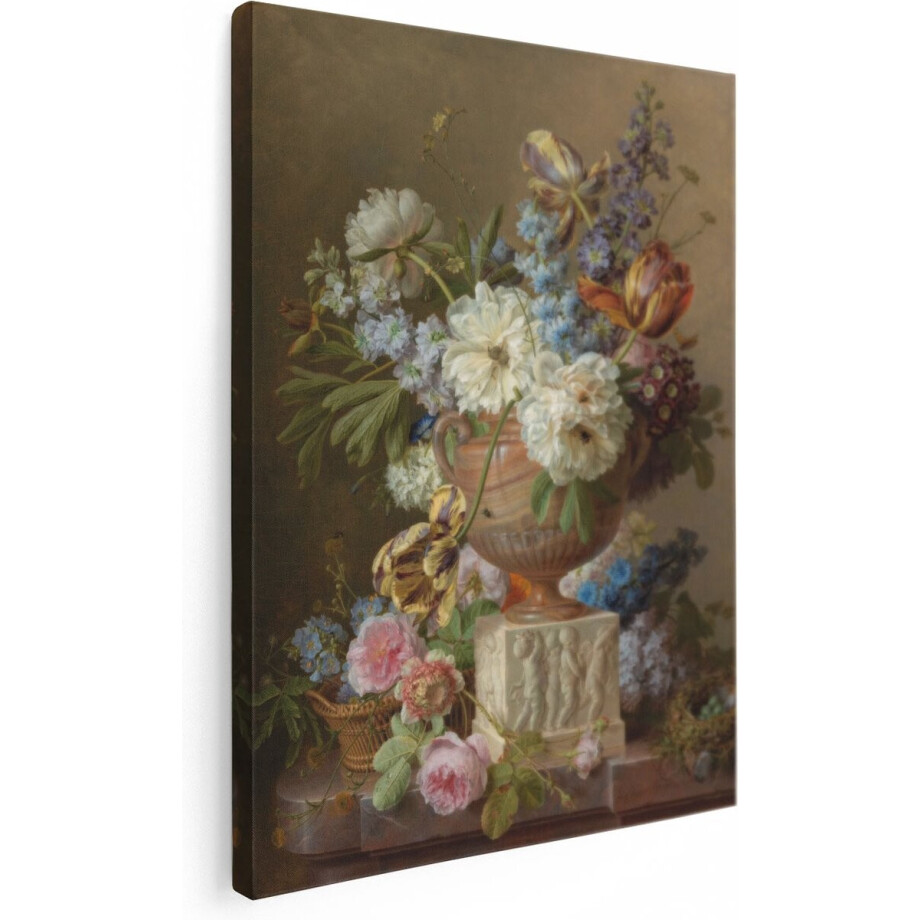 Artaza Canvas Schilderij Bloemen In Vaas - 30x40 cm - Klein - Muurdecoratie Klassiek Stilleven - Wanddecoratie Woonkamer - Kamer Accessoires afbeelding 1