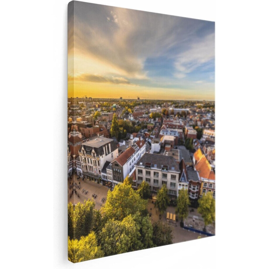 Artaza Canvas Schilderij Groningen Skyline Stad bij Zonsondergang - 30x40 - Klein - Foto Op Canvas - Canvas Print afbeelding 1
