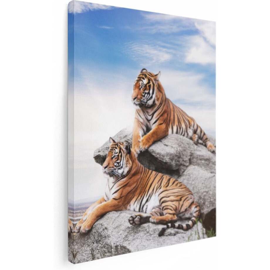 Artaza Canvas Schilderij Tijger - 30x40 cm - Klein - Muurdecoratie Wilde Dieren - Wanddecoratie Bergen - Kamer Accessoires afbeelding 1