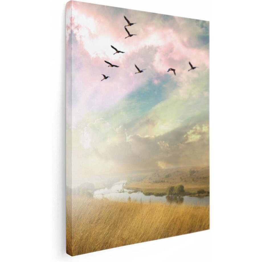Artaza Canvas Schilderij Groep Vogels Vliegen Boven Het Gras - 30x40 - Klein - Foto Op Canvas - Canvas Print Artaza Canvas Schilderij Groep Vogels Vliegen Boven Het Gras - 30x40 - Klein - Foto Op Canvas - Canvas Print afbeelding 1