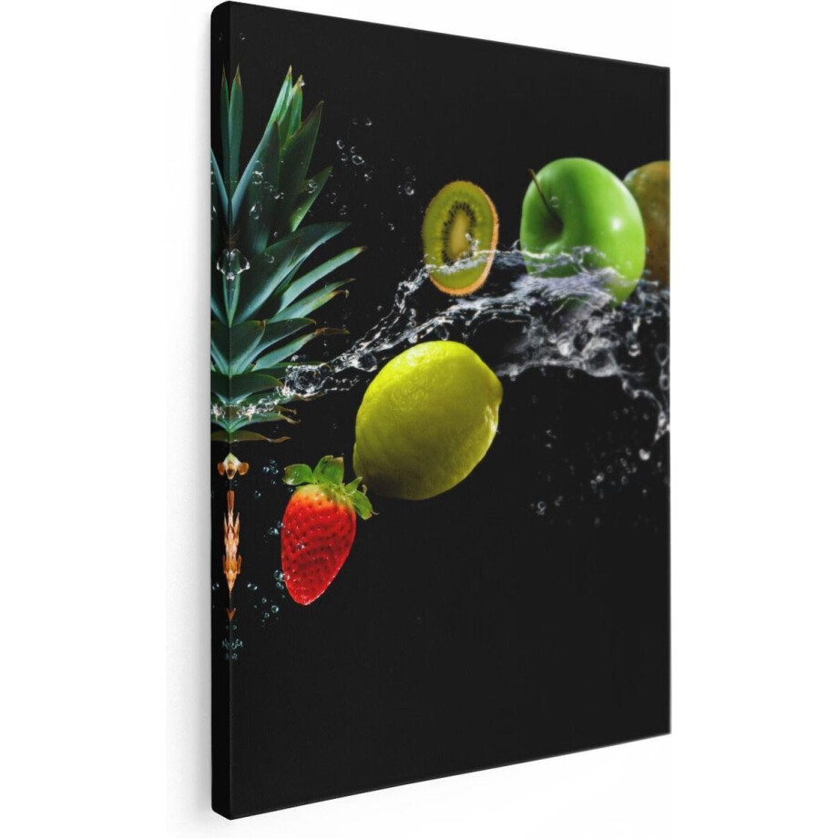 Artaza Canvas Schilderij Fruit Met Water Op Zwart Achtergrond - 30x40 - Klein - Foto Op Canvas - Canvas Print afbeelding 1