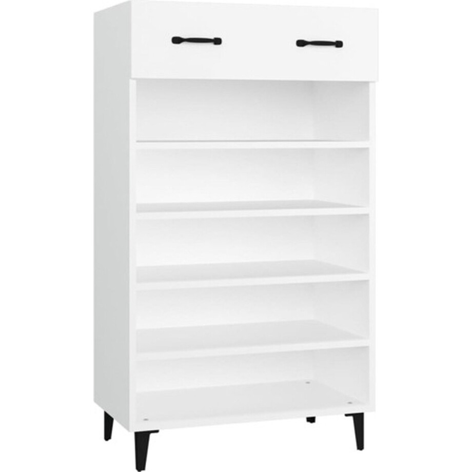 vidaXL - Schoenenkast - 60x35x105 - cm - bewerkt - hout - wit afbeelding 1