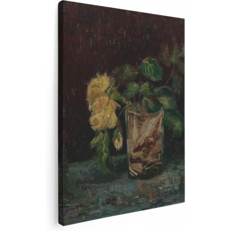Artaza Canvas Schilderij Glas met Gele Rozen - Vincent van Gogh - 30x40 - Klein - Poster Foto op Canvas - Canvas Print afbeelding 1
