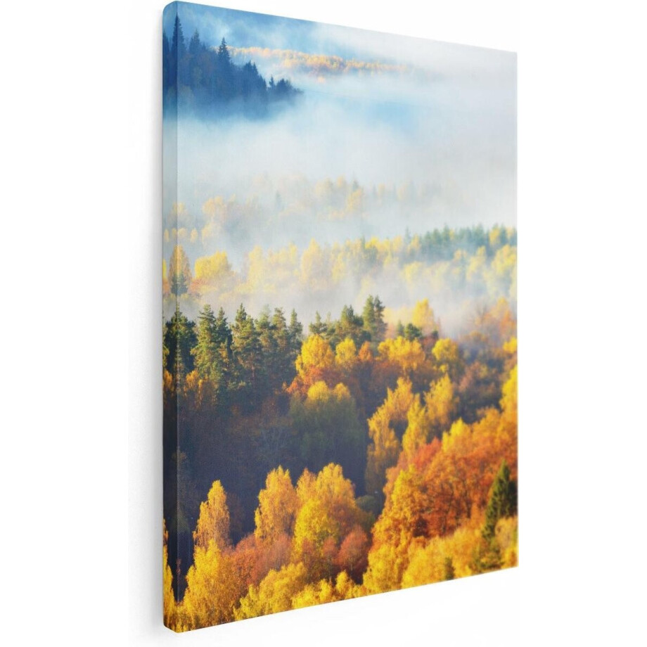 Artaza Canvas Schilderij Herfstbos - 60x80 cm - Wanddecoratie Landschap - Muurdecoratie Bergen - Schilderijen Op Canvas Natuur afbeelding 1