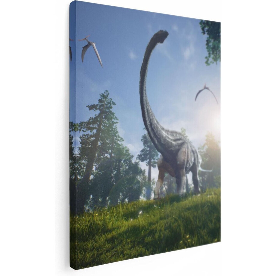 Artaza Canvas Schilderij Diplodocus Dinosauriër in het Bos - 60x80 - Foto Op Canvas - Canvas Print afbeelding 1