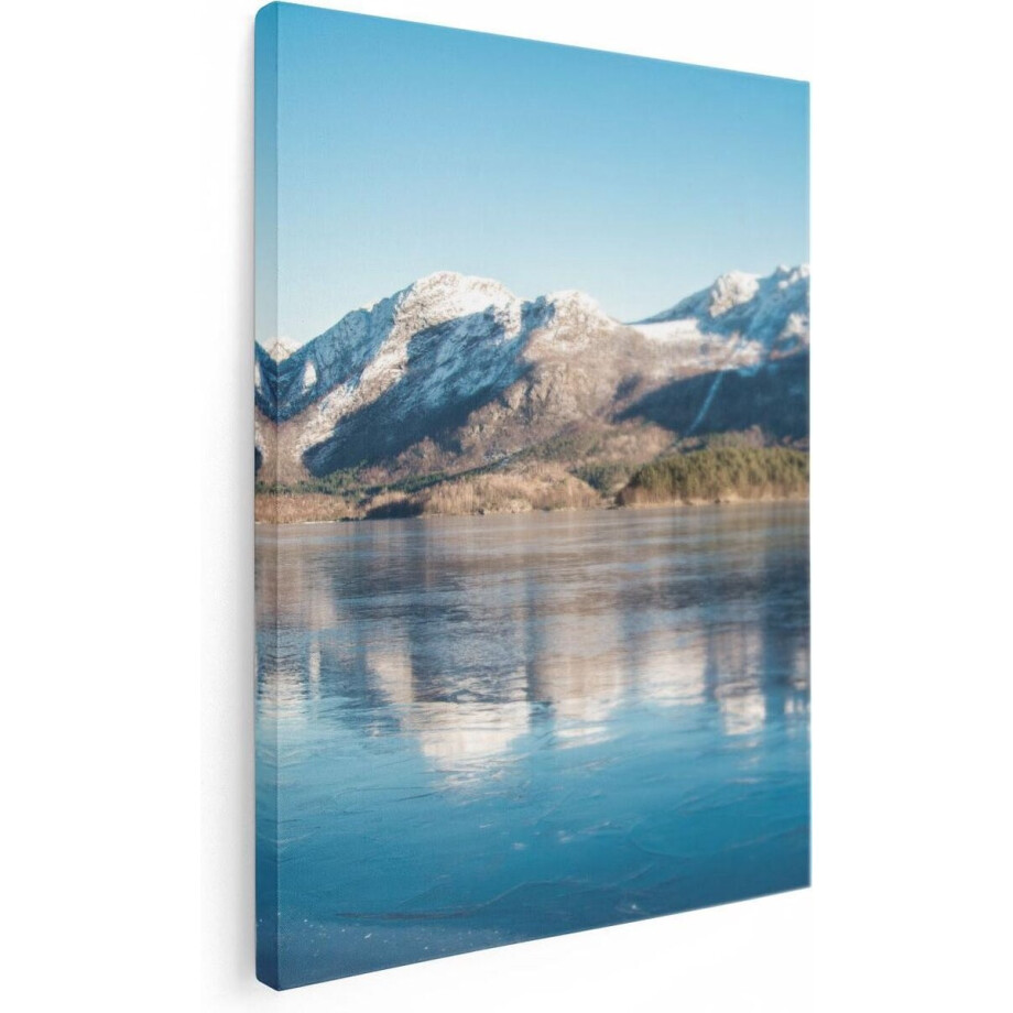Artaza Canvas Schilderij Bergen - 60x80 cm - Wanddecoratie Winterlandschap - Muurdecoratie Natuur - Schilderijen Woonkamer afbeelding 1