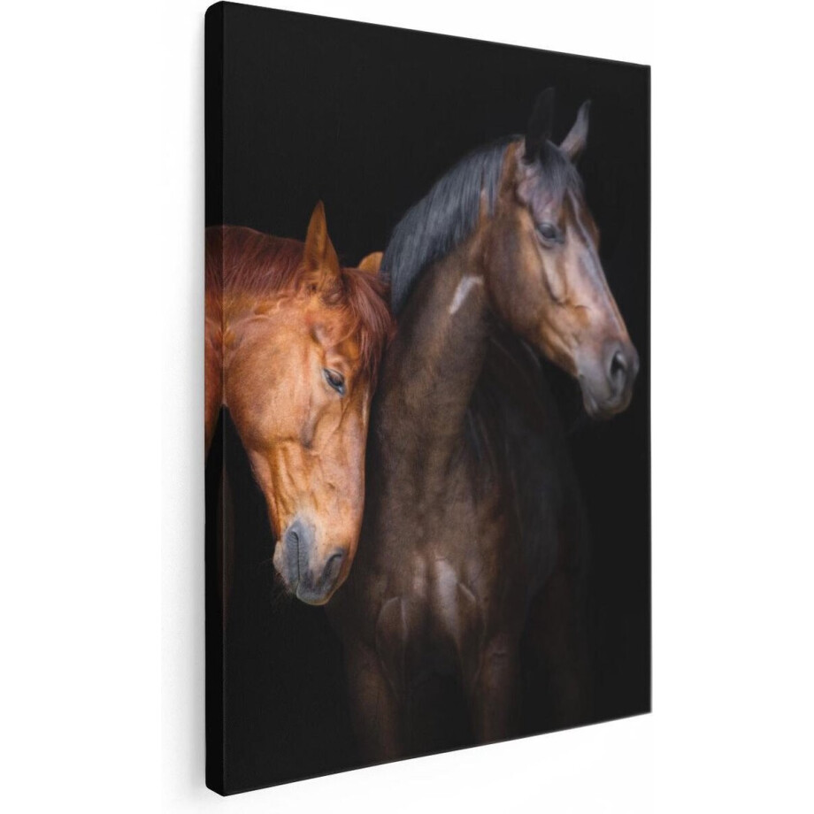 Artaza Canvas Schilderij Twee Bruine Paarden Koppel - Liefde - 60x80 - Foto Op Canvas - Canvas Print afbeelding 1