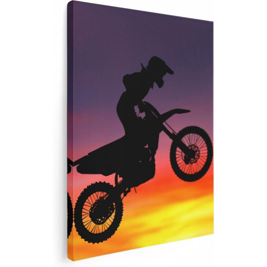 Artaza Canvas Schilderij Silhouet Van Een Motorcross In De Lucht  - 60x80 - Foto Op Canvas - Canvas Print afbeelding 1
