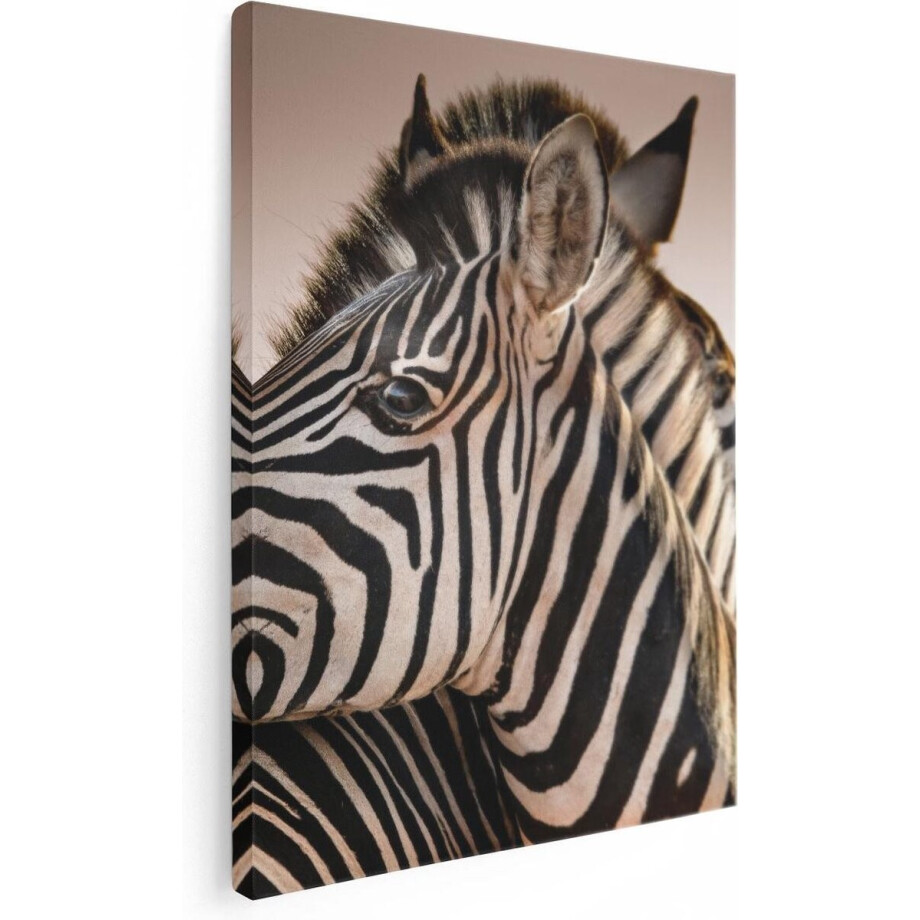 Artaza Canvas Schilderij Twee Knuffelende Zebra's  - 30x40 - Klein - Foto Op Canvas - Canvas Print afbeelding 1