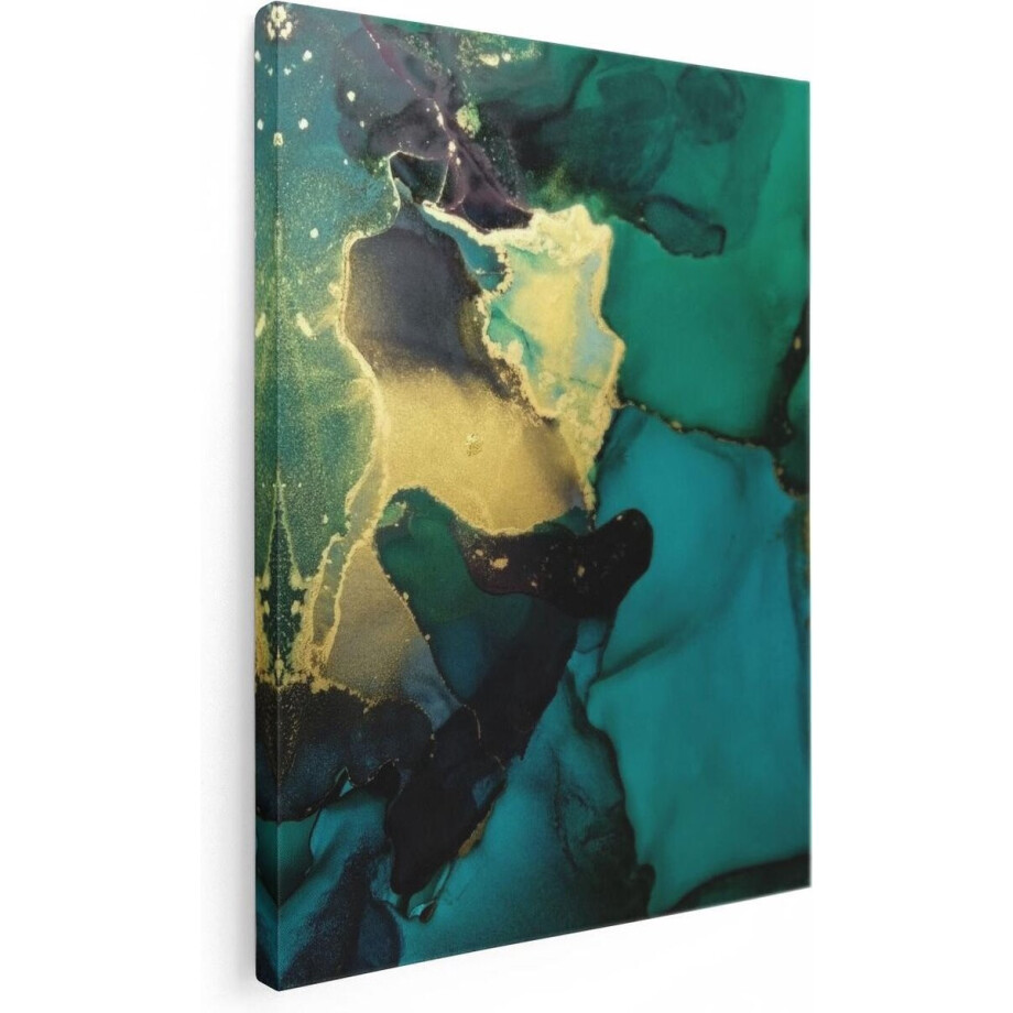 Artaza Canvas Schilderij Abstracte Kunst - Groen met Goud - 60x80 - Foto Op Canvas - Canvas Print afbeelding 1