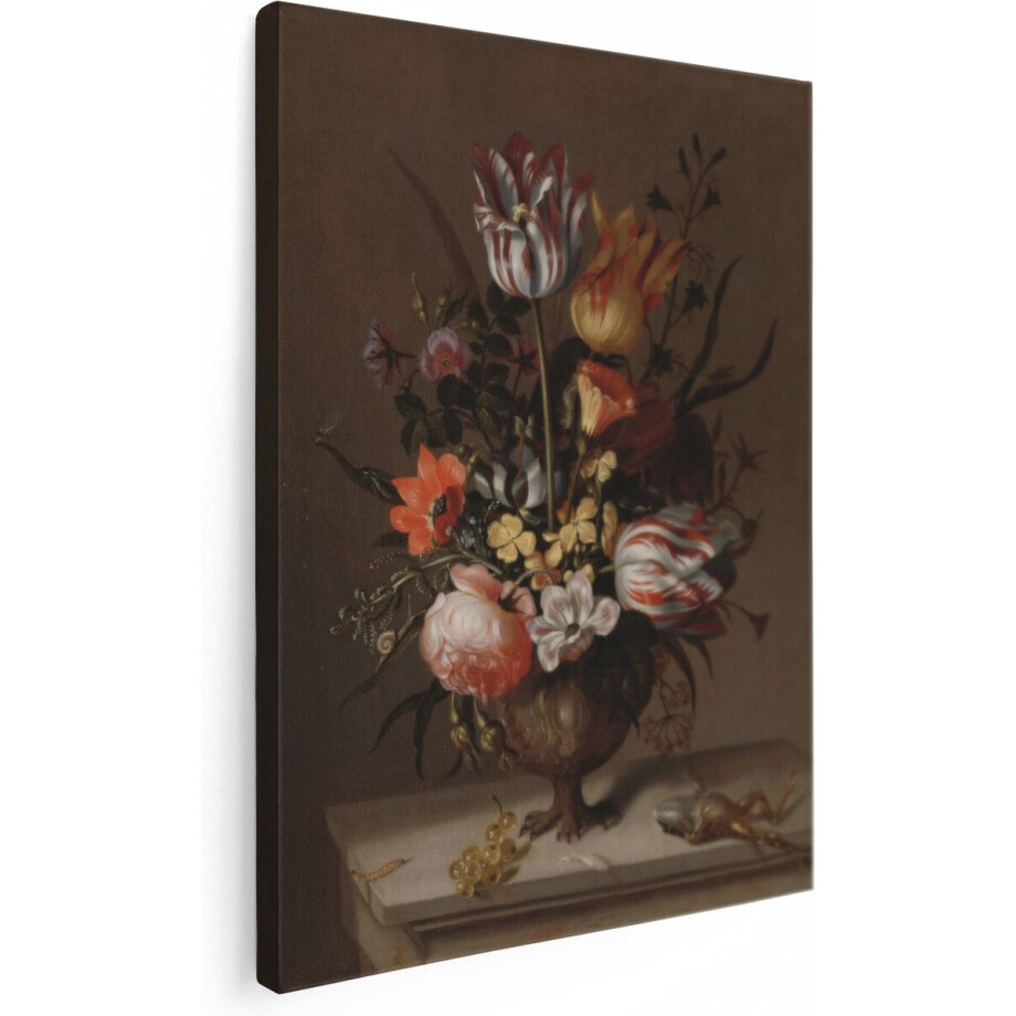 Artaza Canvas Schilderij Stilleven met Bloemenvaas en Kikvors - Jacob Marrel - 60x80 - Kunst - Canvas Print - Muurdecoratie afbeelding 1