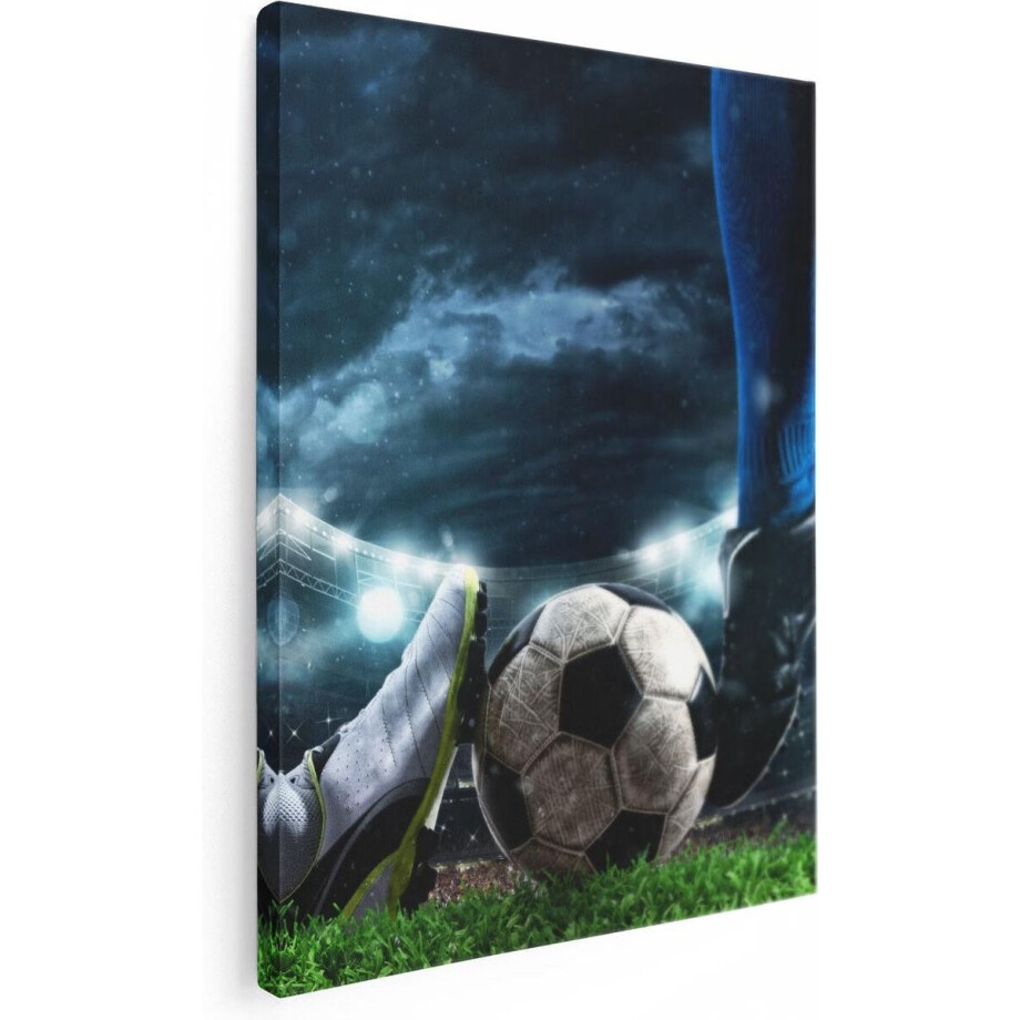 Artaza Canvas Schilderij Voetbal - 60x80 cm - Wanddecoratie Stadion - Muurdecoratie Sfeer - Schilderijen Op Canvas afbeelding 1