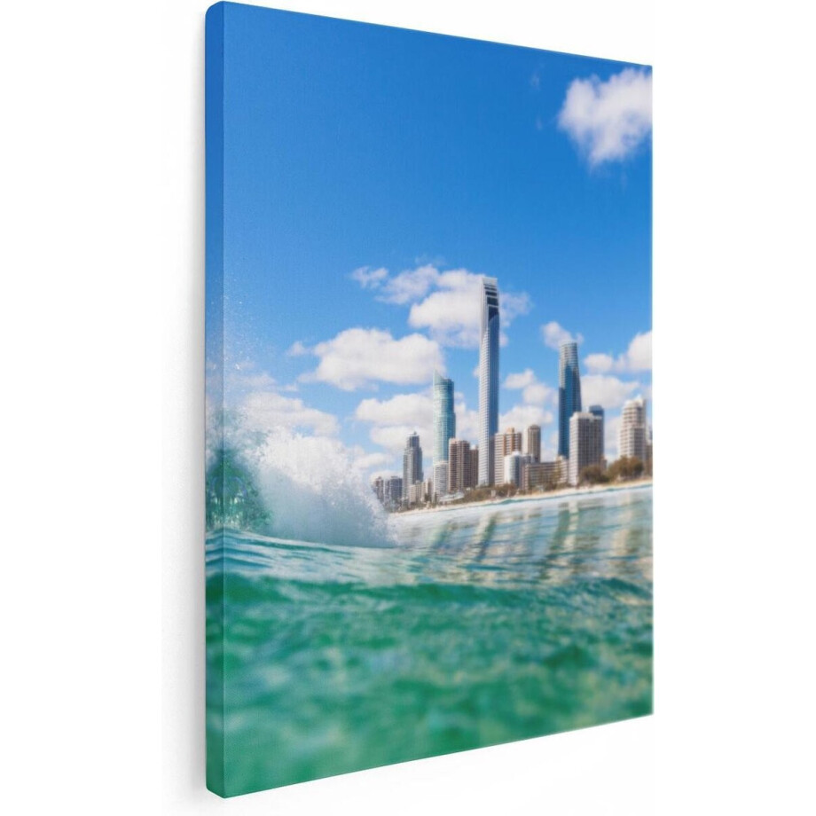 Artaza Canvas Schilderij Golf Zee - 60x80 cm - Wanddecoratie Skyline - Muurdecoratie Strand - Schilderijen Op Canvas afbeelding 1