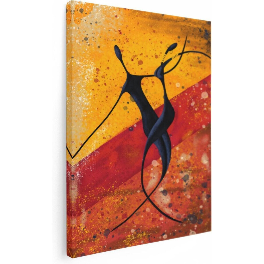 Artaza Canvas Schilderij Abstracte Kunst - Dansend Afrikaans Paar - 60x80 cm - Wanddecoratie Woonkamer - Schilderijen - Muurdecoratie afbeelding 1