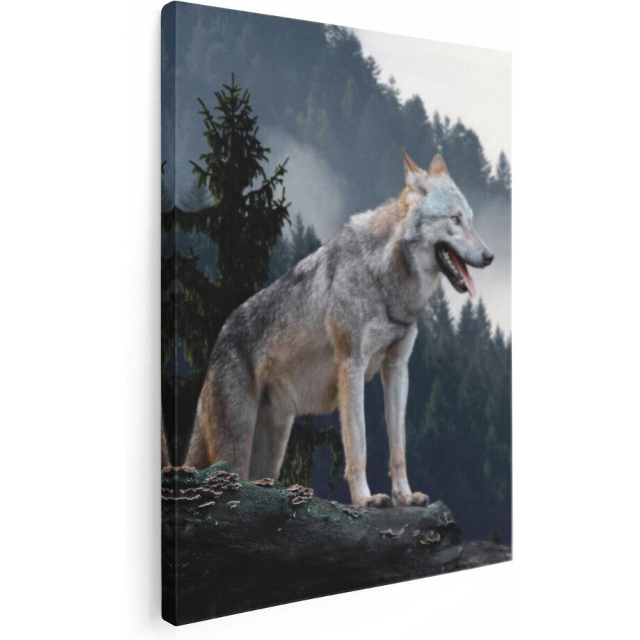 Artaza Canvas Schilderij Grijze Wolf In De Bossen  - 30x40 - Klein - Foto Op Canvas - Canvas Print afbeelding 1