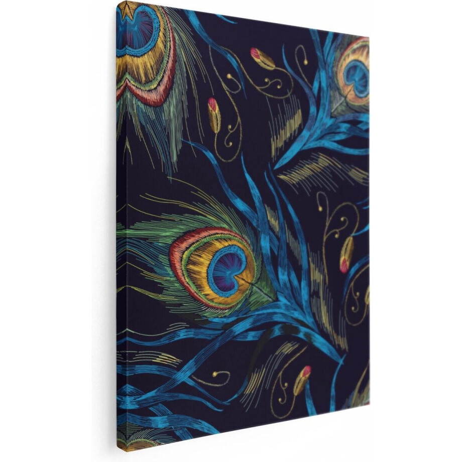 Artaza Canvas Schilderij Getekende Pauw Veren Achtergrond - 60x80 - Foto Op Canvas - Canvas Print afbeelding 1