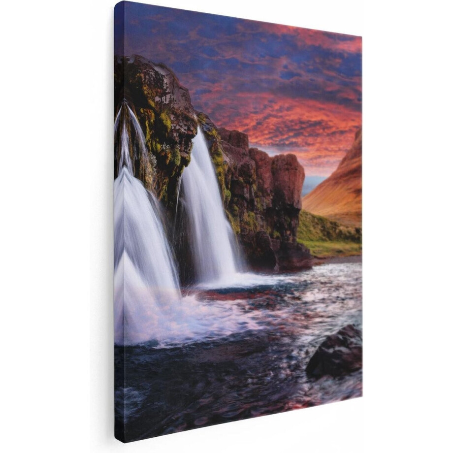 Artaza Canvas Schilderij Waterval Bij Een berg - 60x80 - Foto Op Canvas - Canvas Print afbeelding 1