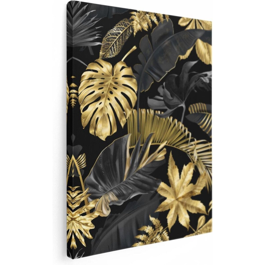 Artaza Canvas Schilderij Gouden Tropische Bladeren - 30x40 - Klein - Foto Op Canvas - Canvas Print afbeelding 1