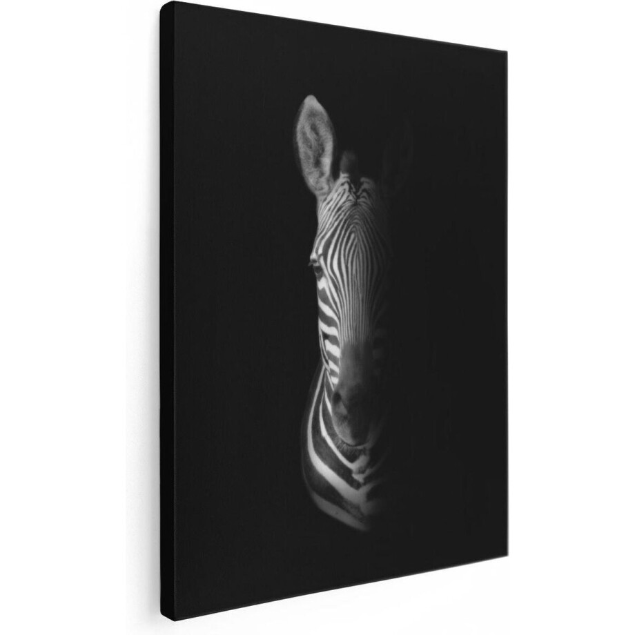 Artaza Canvas Schilderij Dierenkop Zebra - 30x40 cm - Klein - Wanddecoratie Afrika - Muurdecoratie Zwart Wit - Kamer Accessoires Woonkamer afbeelding 1