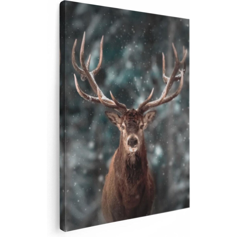 Artaza Canvas Schilderij Hertenkop - Hert In De Sneeuw  - 60x80 - Foto Op Canvas - Canvas Print afbeelding 1