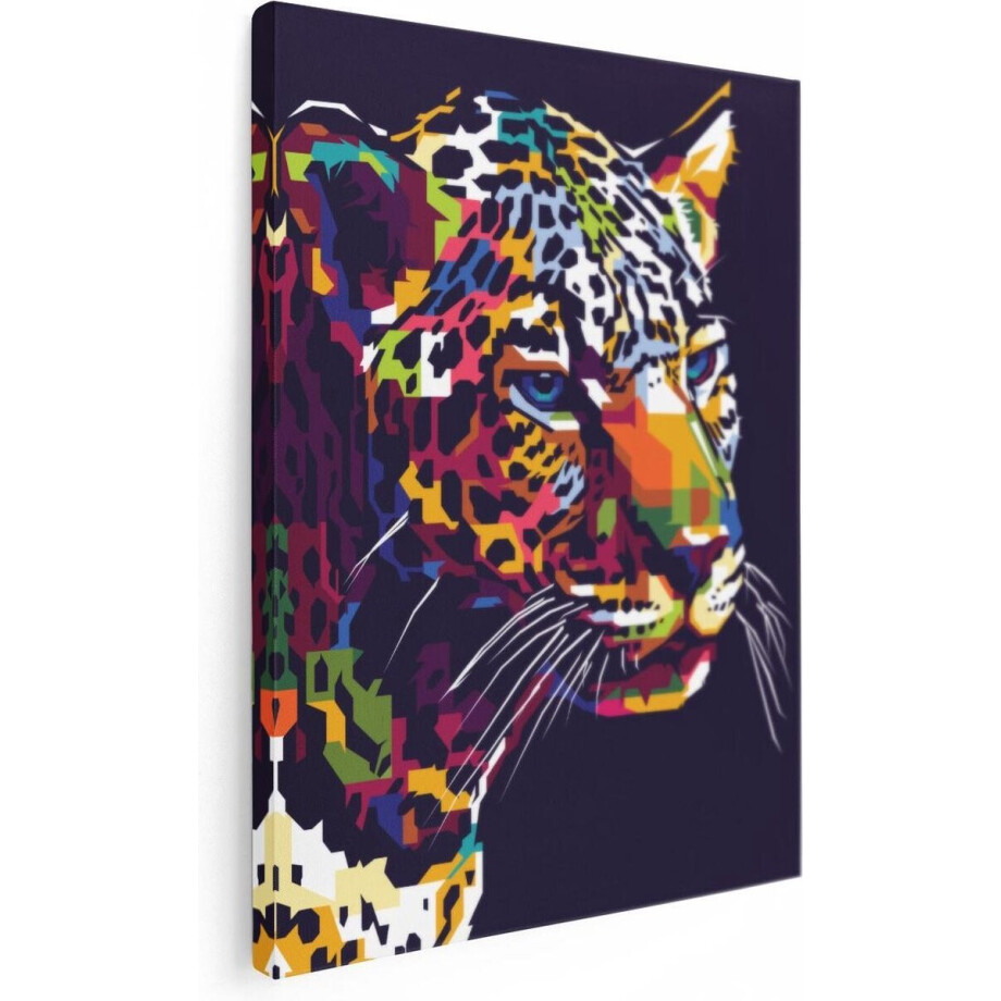 Artaza Canvas Schilderij Kleurrijke Luipaard - Abstract - 60x80 - Foto Op Canvas - Canvas Print afbeelding 1