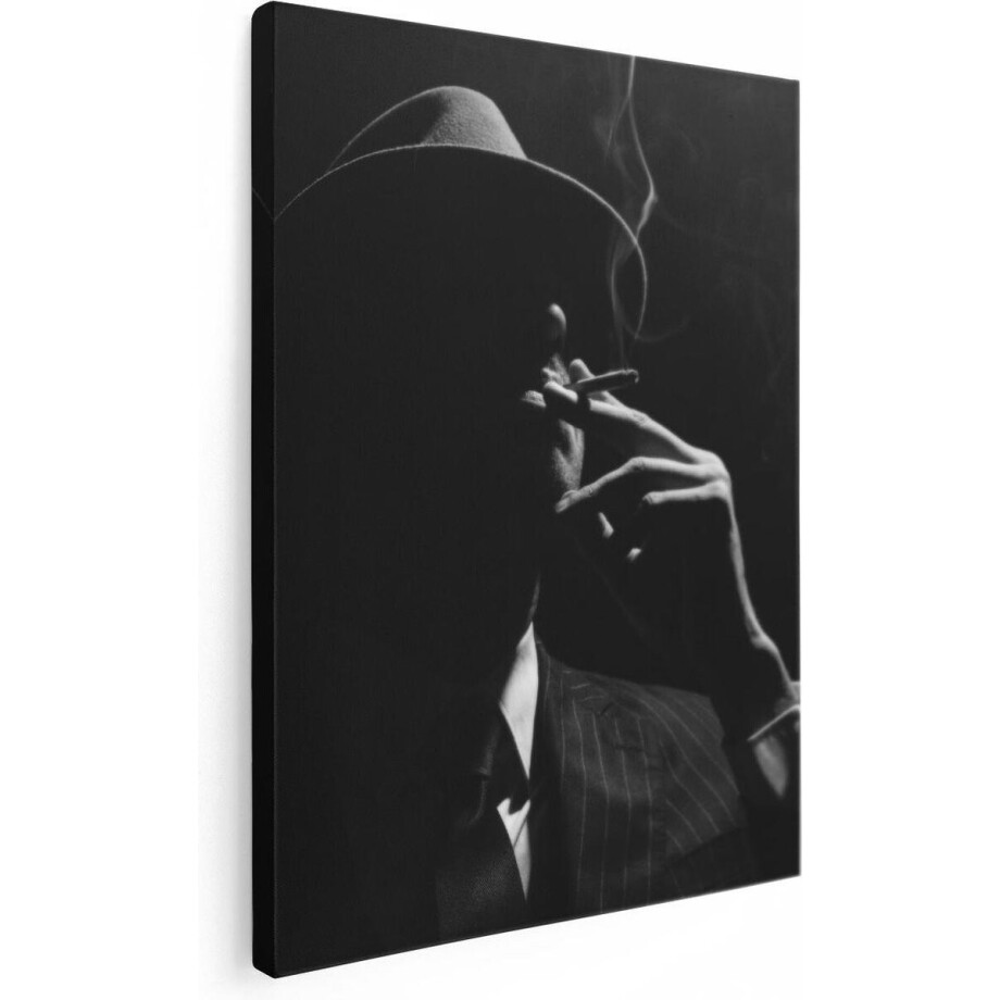 Artaza Canvas Schilderij Man Met Hoed Rookt Een Sigaar - 60x80 - Foto Op Canvas - Canvas Print Artaza Canvas Schilderij Man Met Hoed Rookt Een Sigaar - 60x80 - Foto Op Canvas - Canvas Print afbeelding 1