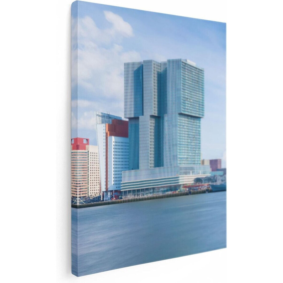 Artaza Canvas Schilderij Rotterdamse Skyline Aan Het Water - 60x80 - Foto Op Canvas - Canvas Print afbeelding 1