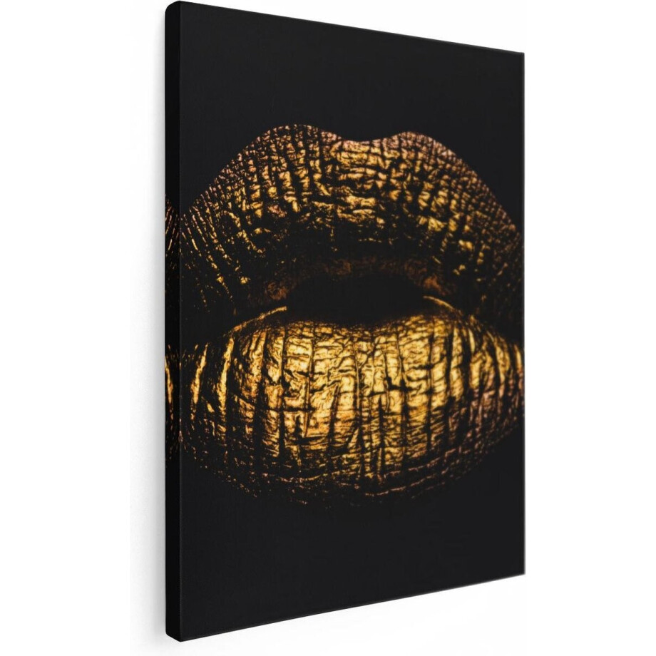 Artaza Canvas Schilderij Gouden Lippen - 60x80 - Foto Op Canvas - Canvas Print afbeelding 1