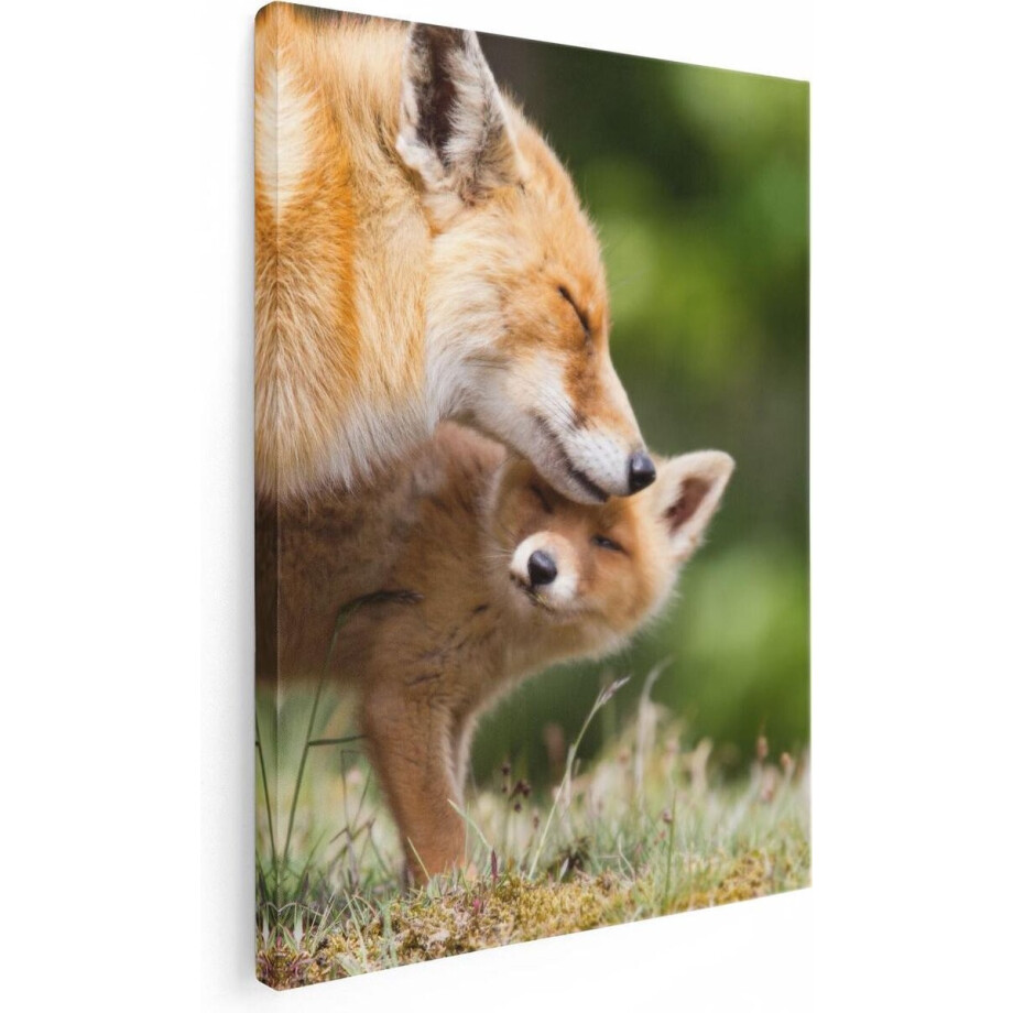 Artaza Canvas Schilderij Moeder Vos met haar Welp  - 30x40 - Klein - Foto Op Canvas - Canvas Print afbeelding 1
