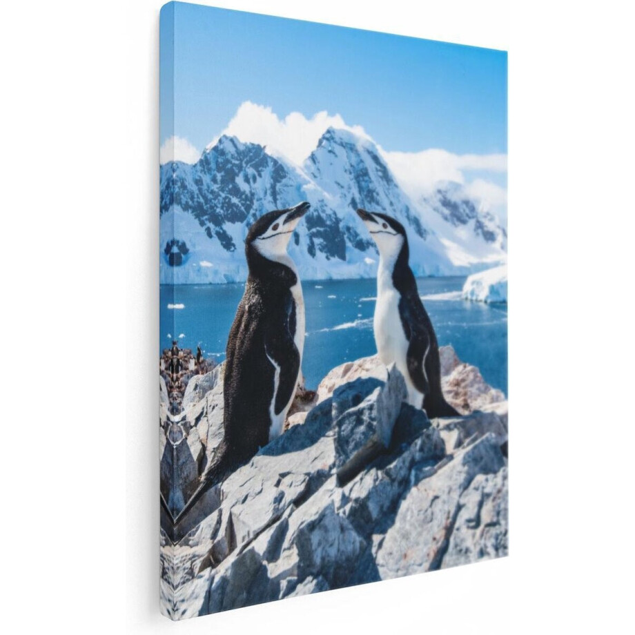 Artaza Canvas Schilderij Pinguïns Antarctica - 30x40 cm - Klein - Wanddecoratie Landschap - Muurdecoratie Sneeuw - Kamer Accessoires Natuur afbeelding 1