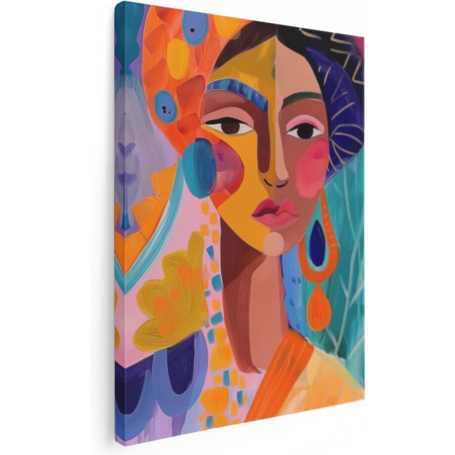 Artaza Canvas Schilderij Portret Vrouw - 30x40 cm - Klein - Muurdecoratie Kleurrijk - Wanddecoratie Woonkamer - Schilderijen Op Canvas afbeelding 1