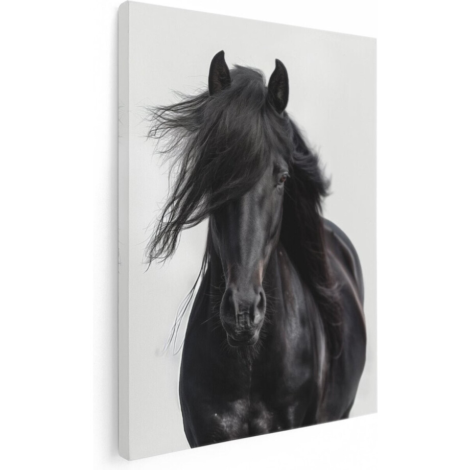 Artaza Canvas Schilderij Zwart Paard - 30x40 cm - Klein - Wanddecoratie Woonkamer - Muurdecoratie Dierenkop - Kamer Accessoires afbeelding 1