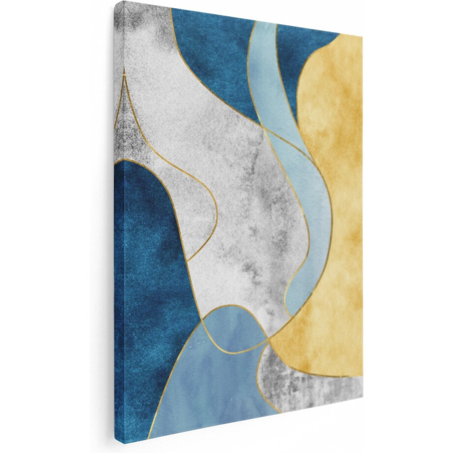 Artaza Canvas Schilderij Abstracte Kunst Blauw met Goud - 60x80 - Foto Op Canvas - Canvas Print - Muurdecoratie afbeelding 1