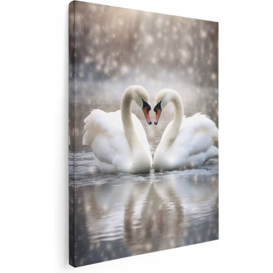 Artaza Canvas Schilderij Twee Liefdevolle Zwanen - 90x120 - Groot - Foto Op Canvas - Wanddecoratie Woonkamer afbeelding 1
