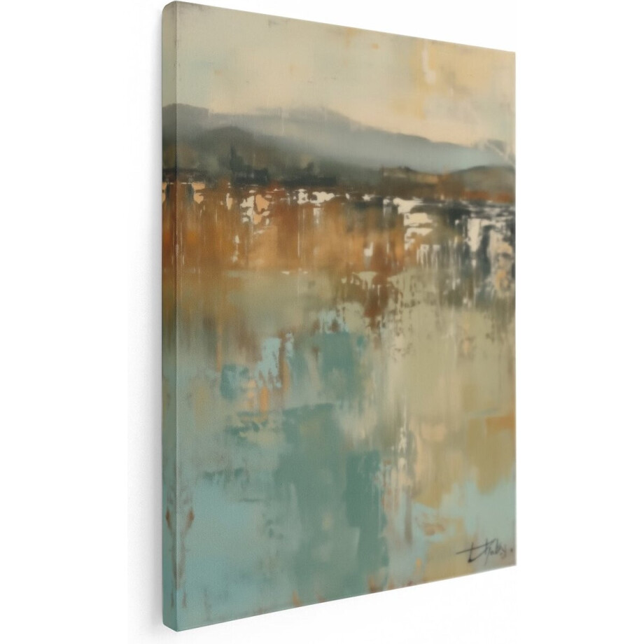 Artaza Canvas Schilderij Abstract Meer en Bergen - 60x80 cm - Wanddecoratie Woonkamer - Schilderijen - Muurdecoratie afbeelding 1